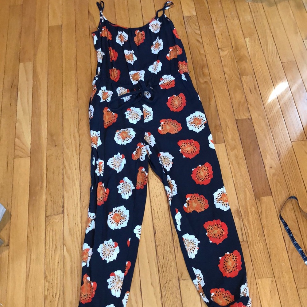 Loft drawstring wait floral jumpsuit